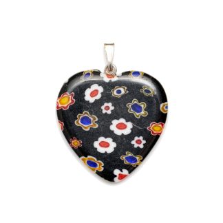 Millefiori Black/Multi Color Heart Shape Necklace