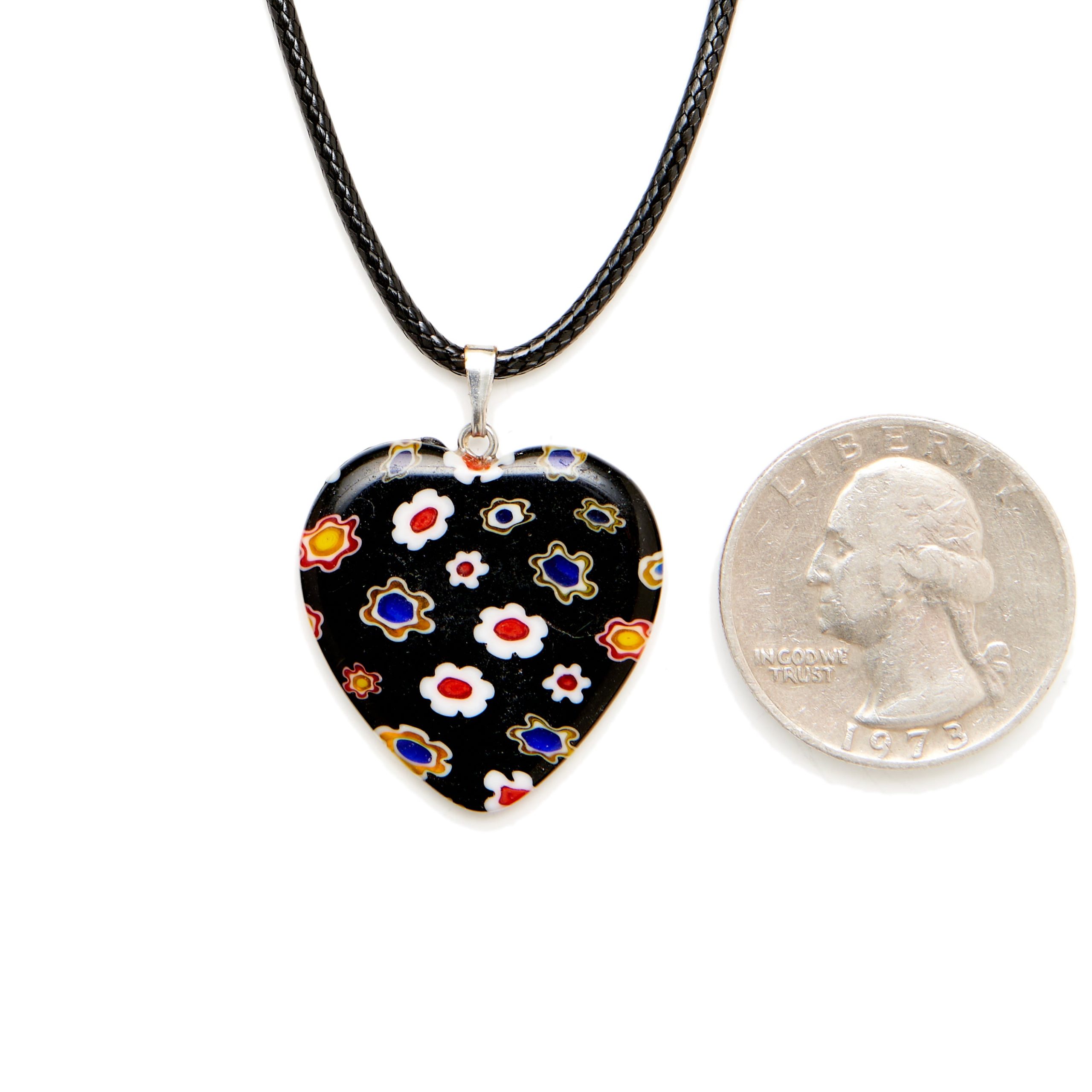 Millefiori Black/Multi Color Heart Shape Necklace