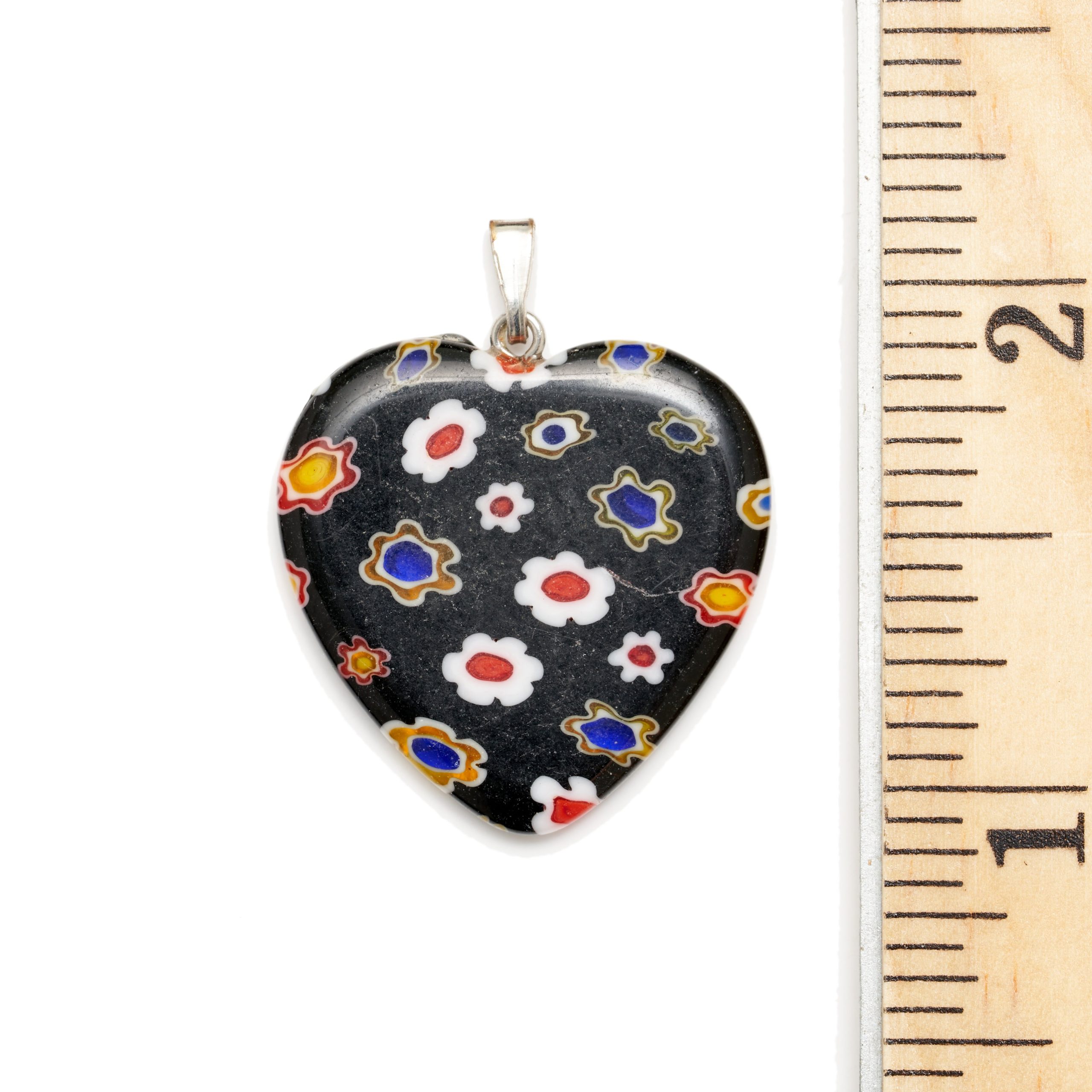 Millefiori Black/Multi Color Heart Shape Necklace