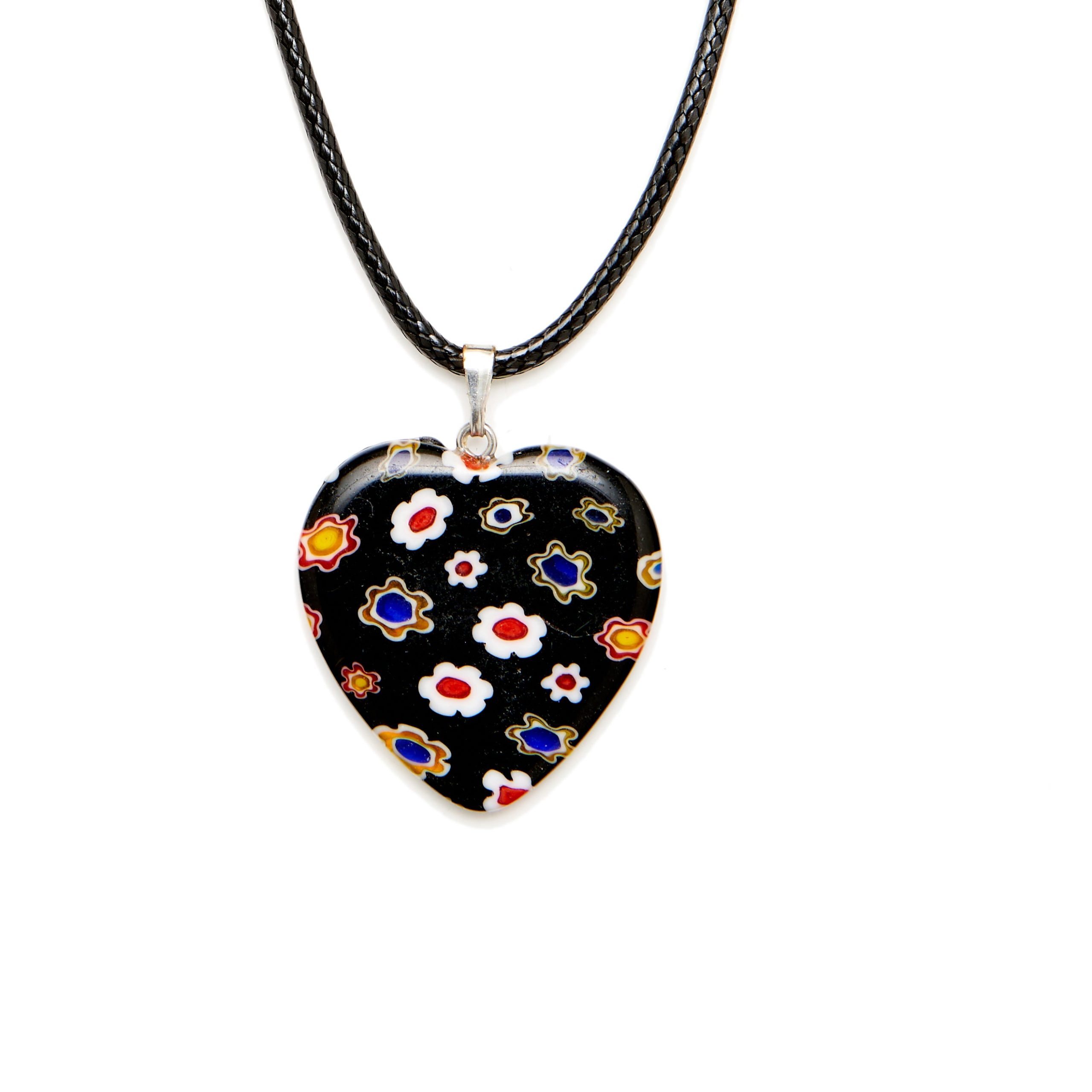 Millefiori Black/Multi Color Heart Shape Necklace