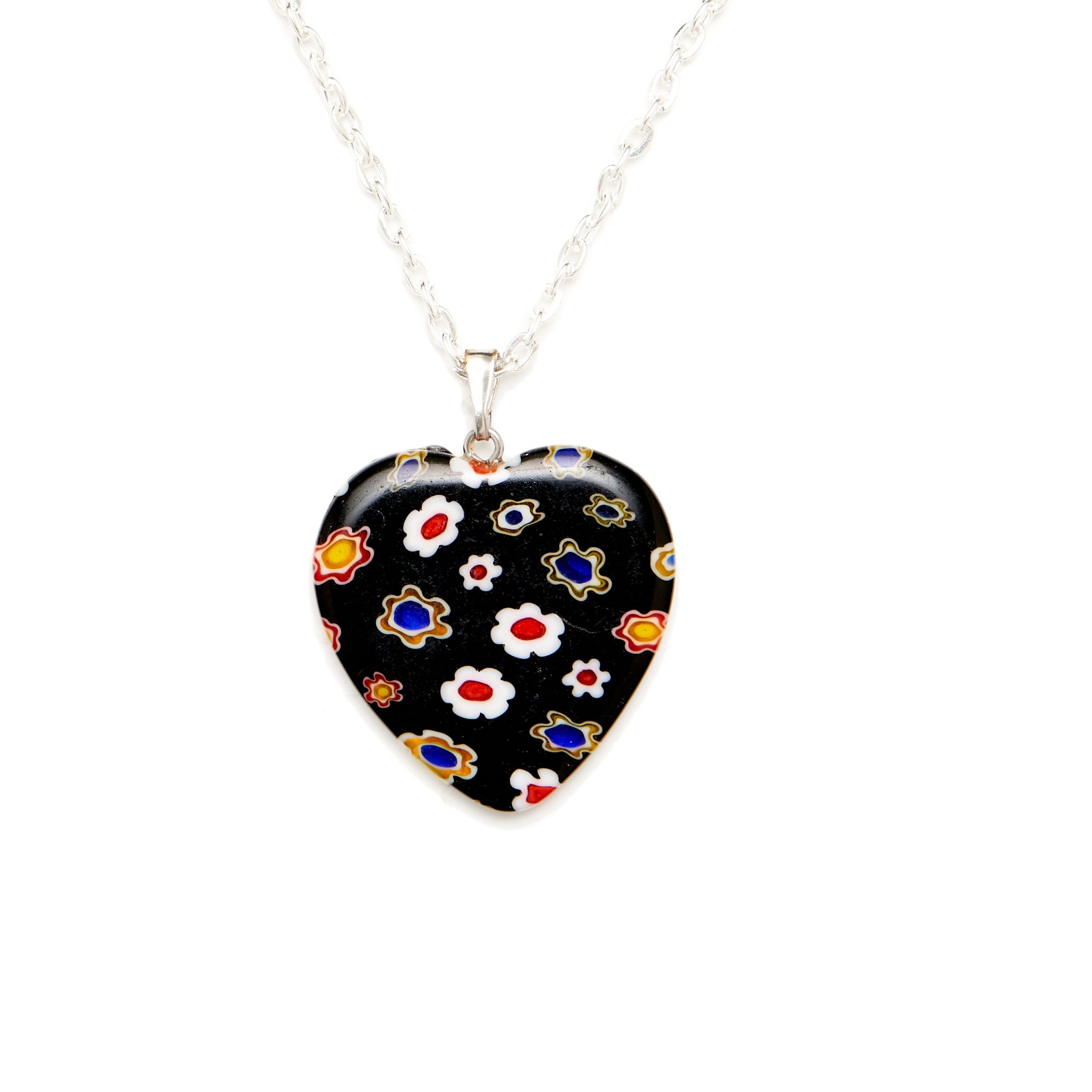 Millefiori Black/Multi Color Heart Shape Necklace