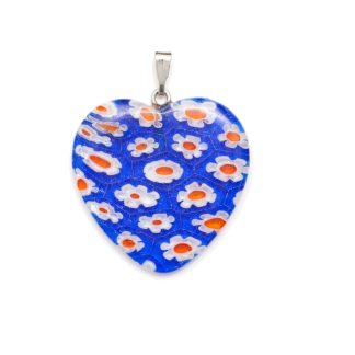 Millefiori Blue/Multi Color Heart Shape Necklace