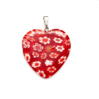 Millefiori Glass Red & White Heart Shape Necklace