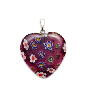 Millefiori Purple/Red Multicolor Heart Shape Necklace