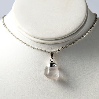 Polished Clear Quartz Necklace Pendant & Chain