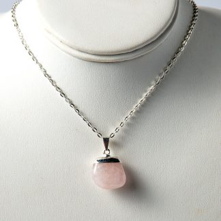 Polished Rose Quartz Necklace Pendant & Chain