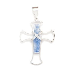Silver Kyanite Chunk Cross Necklace