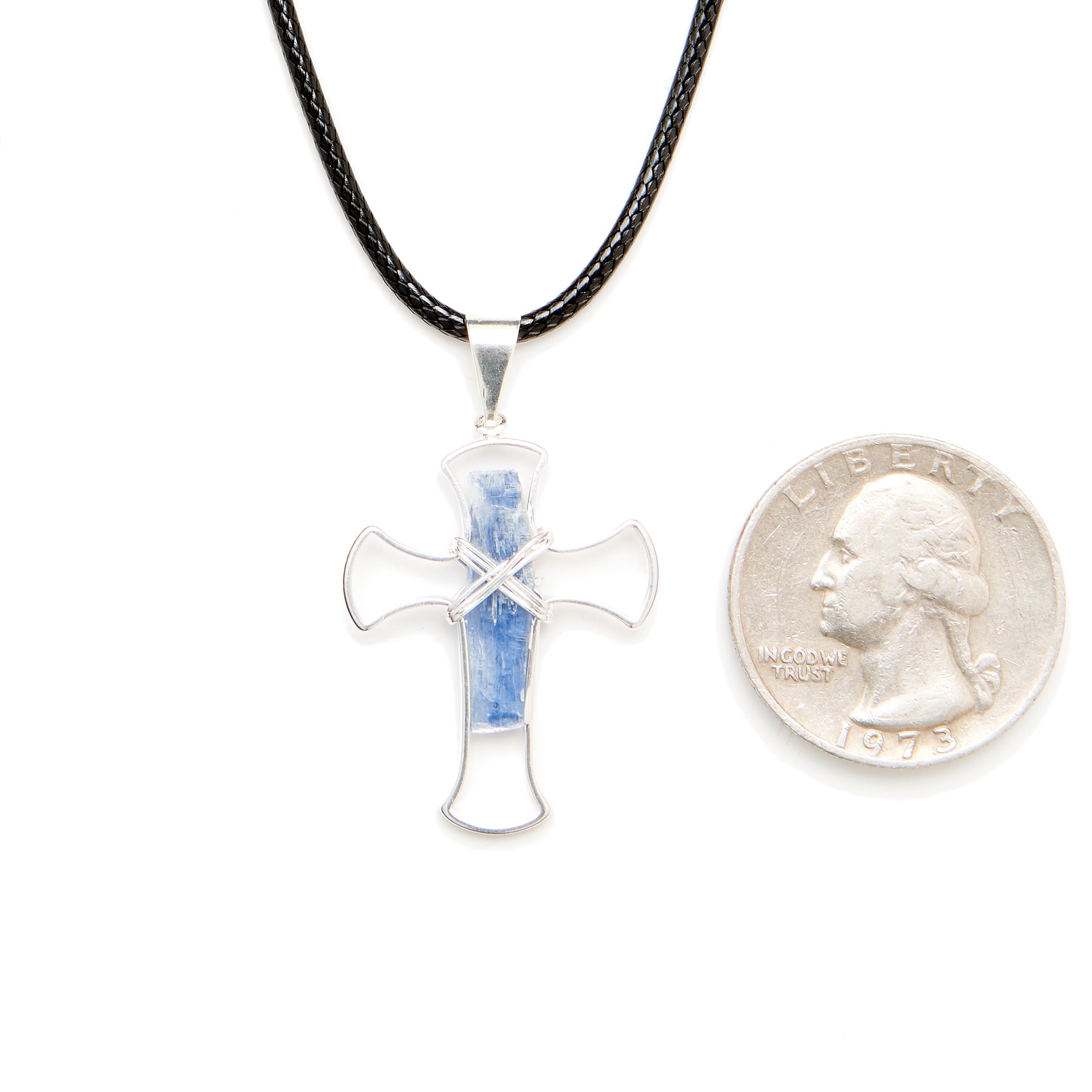 Silver Kyanite Chunk Cross Necklace