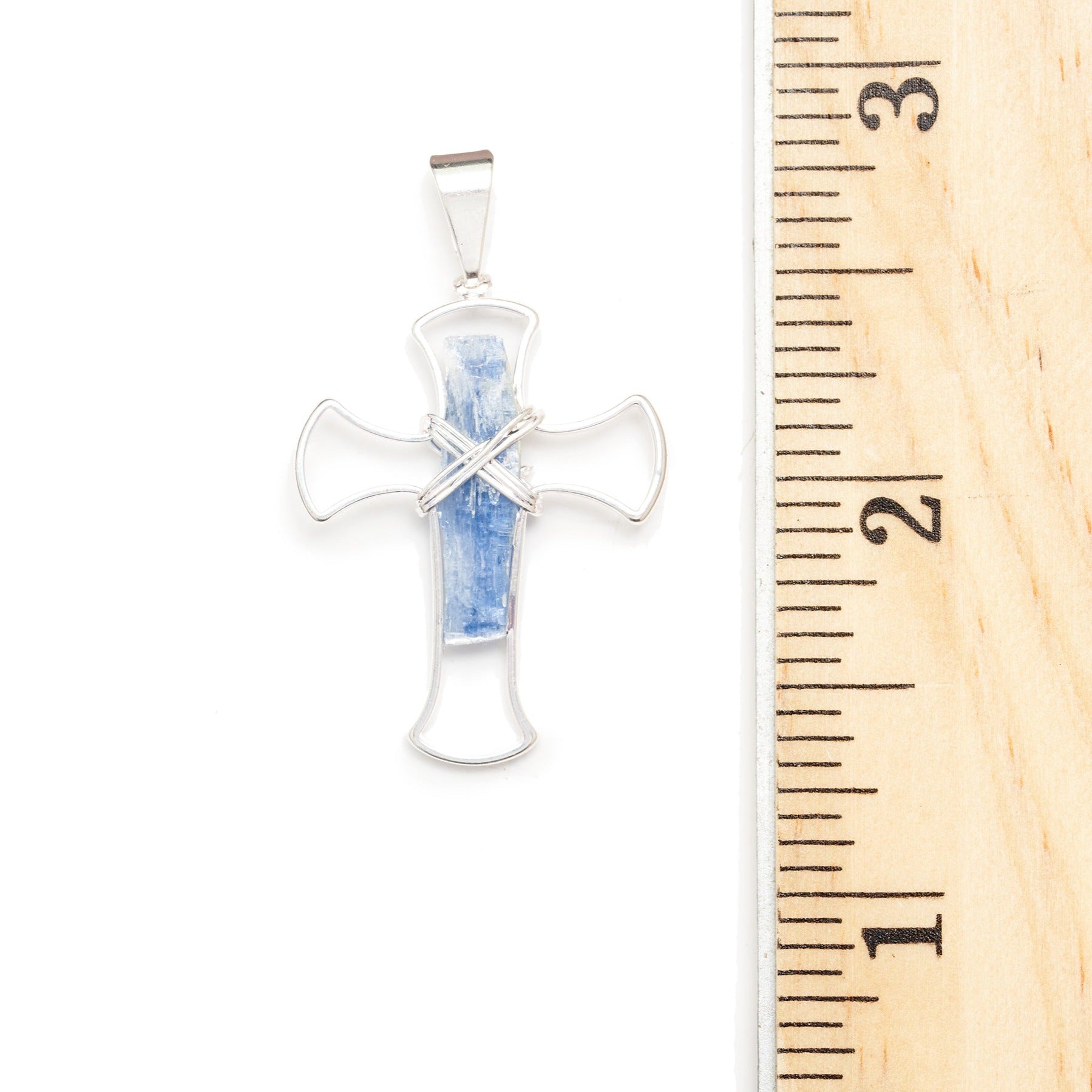 Silver Kyanite Chunk Cross Necklace