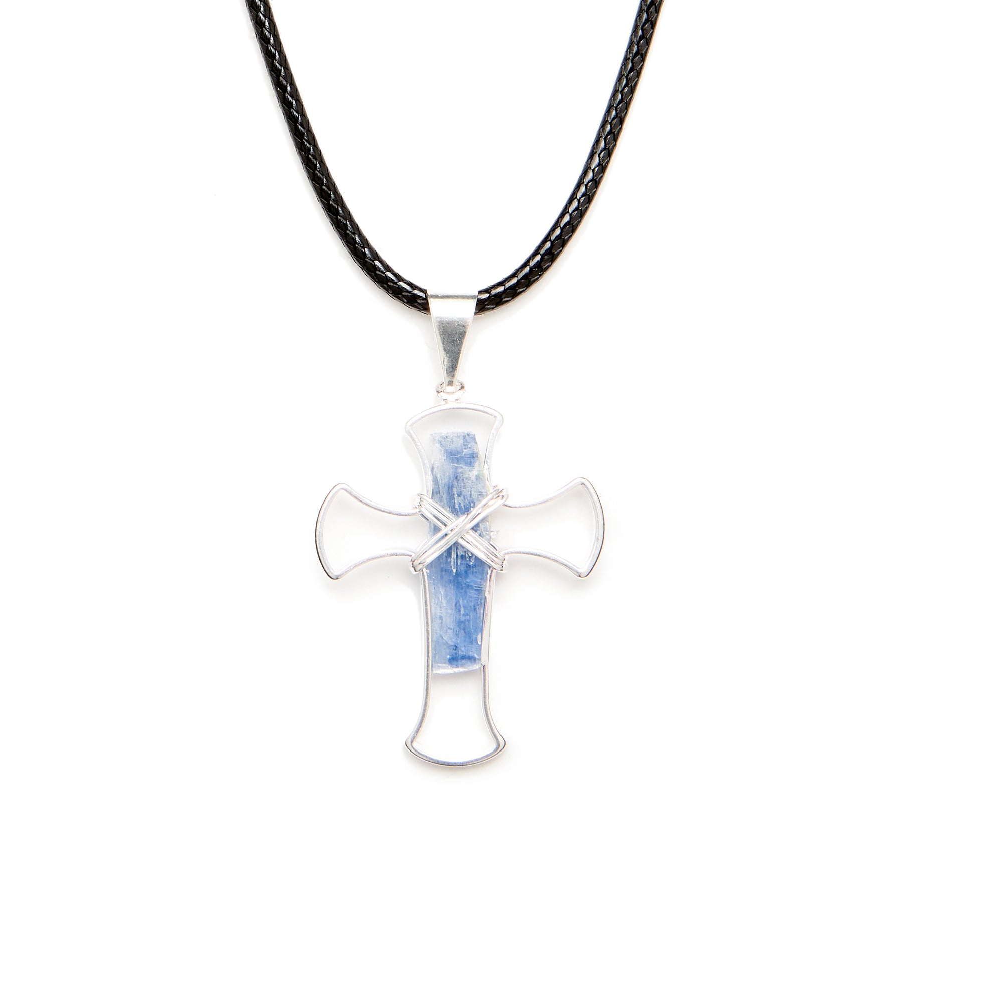 Silver Kyanite Chunk Cross Necklace