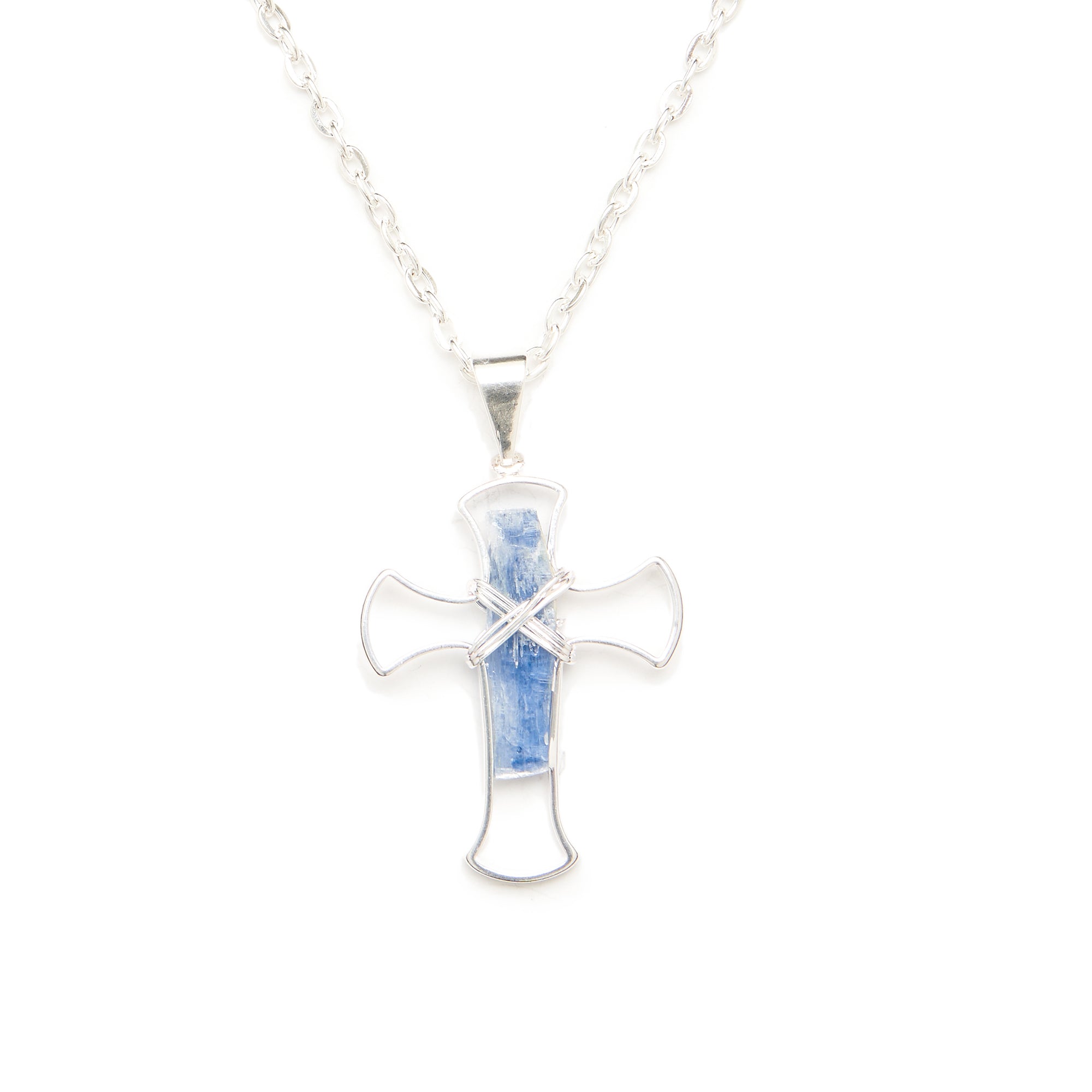 Silver Kyanite Chunk Cross Necklace